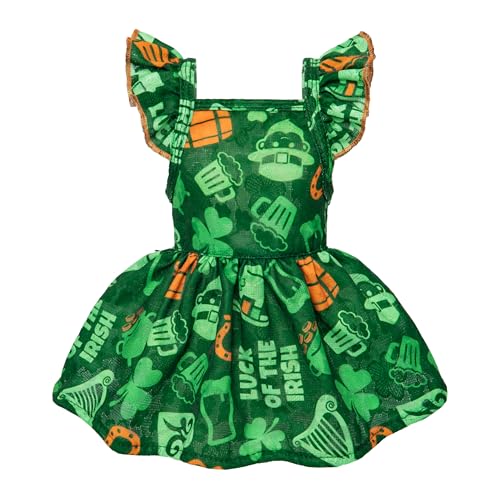 Fitwarm St Patricks Day Ruffle Dog Dress, Green Orange Medium