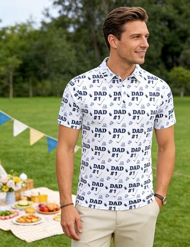 uideazone Men's Golf Polo Shirts Funny Dad Golf Shirts Moisture Wicking Gift Birthday for Dad Fathers Day T-Shirts Size XL
