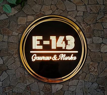 Image of ZOCI VOCI Personalized Name Plate for Home Entrance Outdoor - Acrylic Body, Waterproof | Designer Door Plates for Flat, Bungalow & Apartment - Customized (24 INCH DIA, Infinity Radiance)