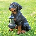 Garden Dog Statues Outdoor Decor, 13" Solar Powered LED Lights Outdoor Statue Garden Decorations Rottweiler Figurine for Patio, Lawn, Yard Decor, Housewarming Garden