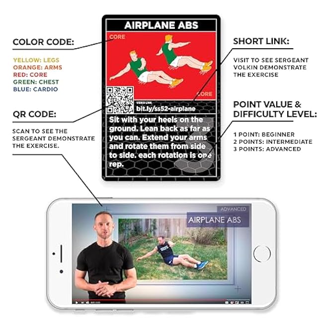 HIIT Interval Workout Game. Designed by Military Fitness Expert. Video Instructions Included. Bodyweight Exercises, No Equipment Needed. Fun and Motivating Training Program.