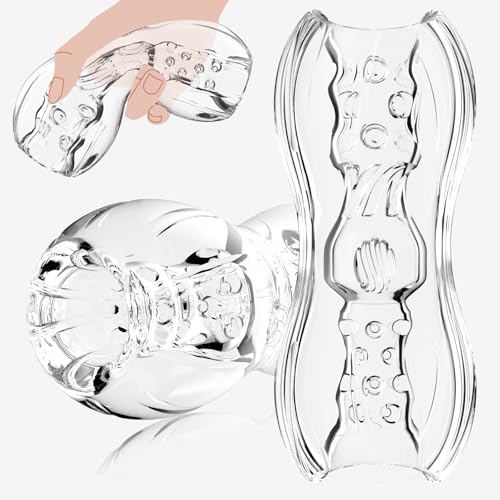 Manual Male Masturbator Sex Toy for Men,Squeezable Transparent Pocket Pussy Sleeve Stroker for Penis Stimulation Open Ended Handjob Glans Training Penis Trainer Blowjob Adult Toy for Men Masturbation