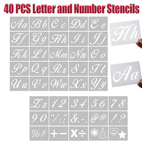 YEAJON 40 PCS Alphabet Letter Stencils with Calligraphy Font Upper and Lowercase Letters, Reusable Plastic Art Craft Stencils with Numbers and Signs for Painting on Wood, Wall, Rock, Signage, DIY YEAJON 40 PCS Alphabet Letter Stencils with Calligraphy Font Upper and Lowercase Letters, Reusable Plastic Art Craft Stencils with Numbers and Signs for Painting on Wood, Wall, Rock, Signage, DIY