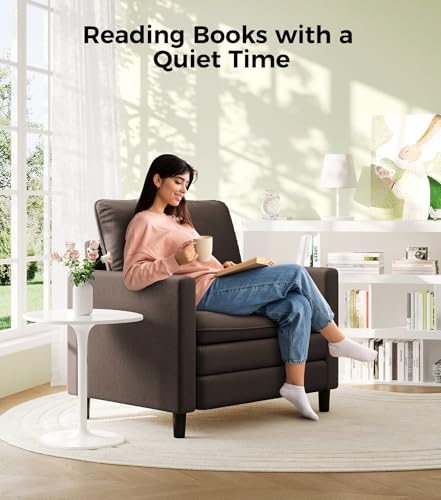 Image of Welzona 3-Layers Cloud Accent Chair, 33 inch Reading Chair, Teddy Arm Chairs | Comfy Teddy Fabric, Washable Covers, Tool-Free Setup, All-wood Couch Chair for Living Room, Bedroom, Reading Nook, Brown