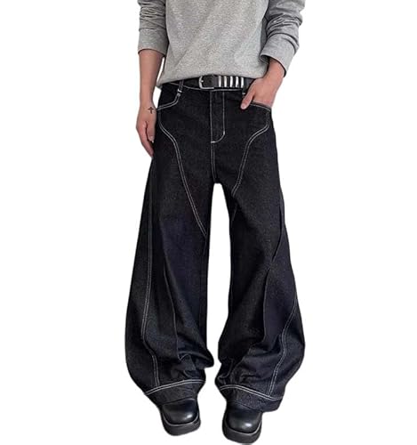 Women's Panel Design Jeans Pants Wide Leg Cut with Contrast