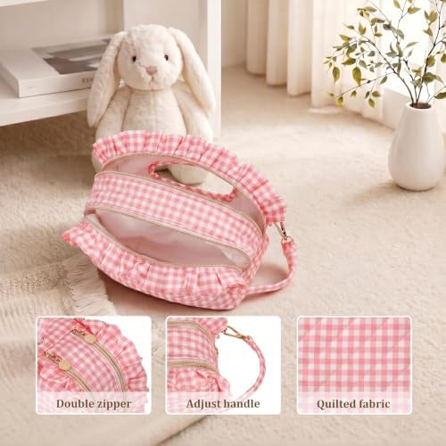 Double-Layer Wipe Holder Quilted Wipes Bag Small Hanging Diaper Bag Portable Wipe Pouch for Stroller, Home, Travel, Portable Mommy Bag, Reusable Fabric Cover with Zipper & Lanyard — view 3