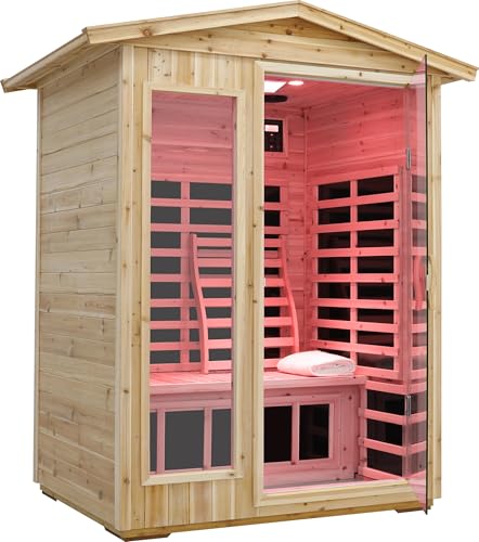 Image of LTCCDSS Full Spectrum Outdoor Infrared Sauna 2 Person, Fir Wood Far Infrared Low EMF Sauna Room for Home, Withstand Outdoor Temp -5℉-104℉| Chromotherapys-Bluetooth Speakers