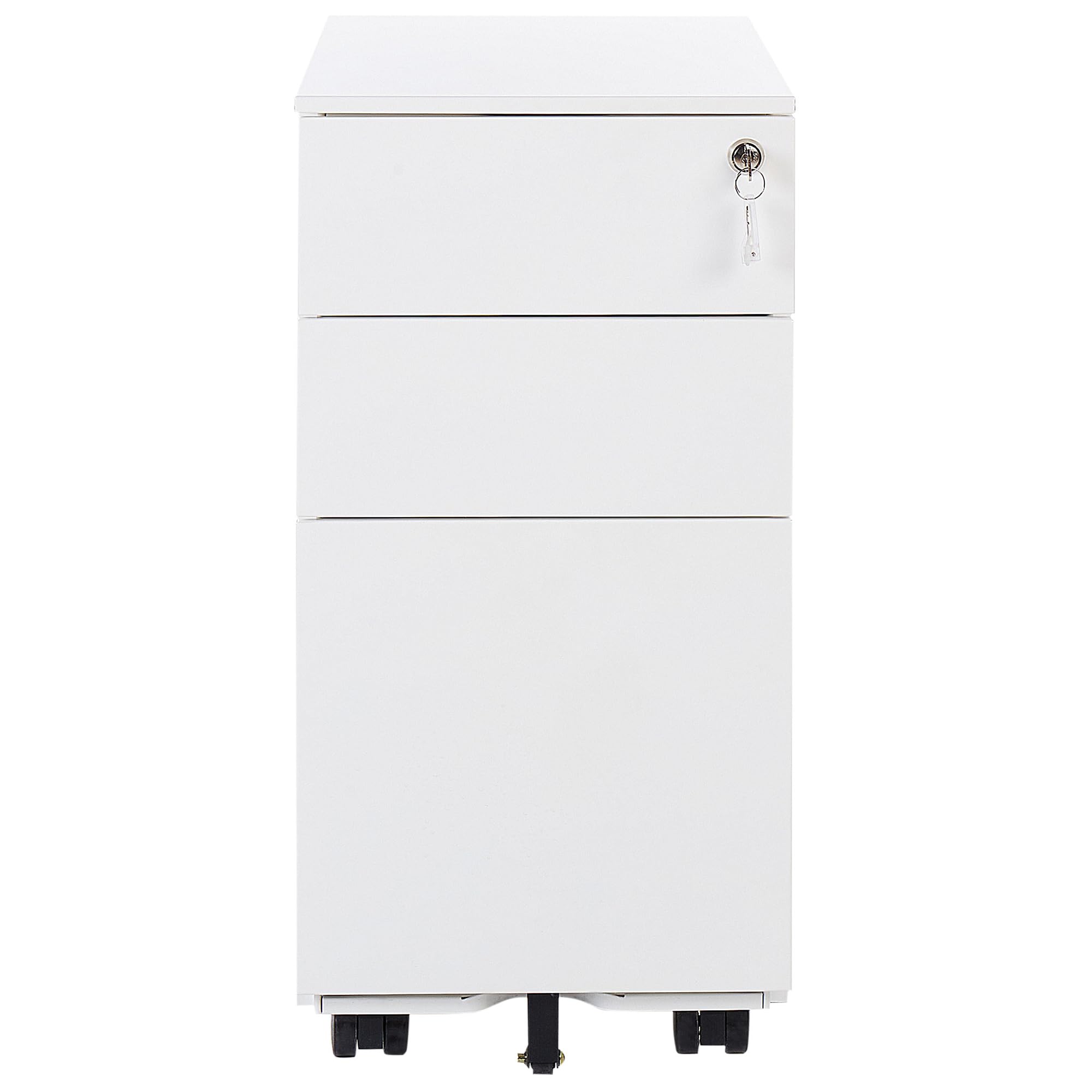 Beliani Caisson de Bureau en Métal Blanc avec roulettes Pratiques et 3 Tiroirs Spacieux Vérouillable avec Clef Idéal pour Rangement de Vos Dossiers
