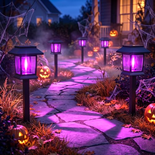 Image of Greluna Solar Lights Outdoor,12 Pack Purple Waterproof Auto On /Off Solar Pathway Lights for Your Garden, Landscape, Path, Yard, Patio, Driveway,Walkway Halloween Decor