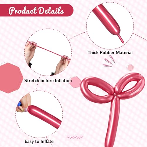 Image of 100Pcs Metallic 260 Balloons, Red Chrome Long Balloon for Animals, 260 Art Ballon for Twisting, Skinny Modeling Supplies for Birthday Party Wedding Festival Decorations. Metallic Red