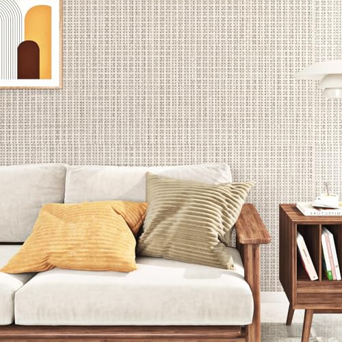 Papier peint texturé beige FunStick en toile de gazon adhésif pour chambre - 6