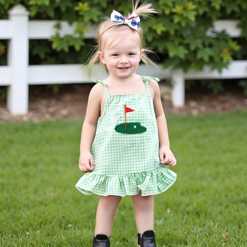 Toddler Summer Outfit Baby Girl Basketball/Baseball/Bow/Golf Embroidery Dress Sleeveless Sports Birthday Dresses4