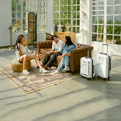 Image of Assembly Trolley Bags Set of 2- Cabin Small + Check-in Medium with TSA Locks & 8 Spinner Wheels, Polycarbonate Hard Shell Trolley Bag Set for Business Travel & Vacations, Marble, 20+24 Inch