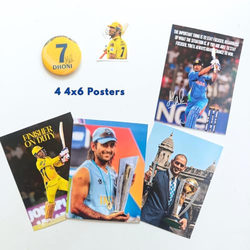 Image of TenorArts Gift Box Merchandise - 5x7 Inches Laminated Photo Frame,1 Keychain, 1 Badge, 4 4x6 inches Posters, Shapecut Stickers - 5 items in 1 Box | Perfect for Gifting Cricket Fans