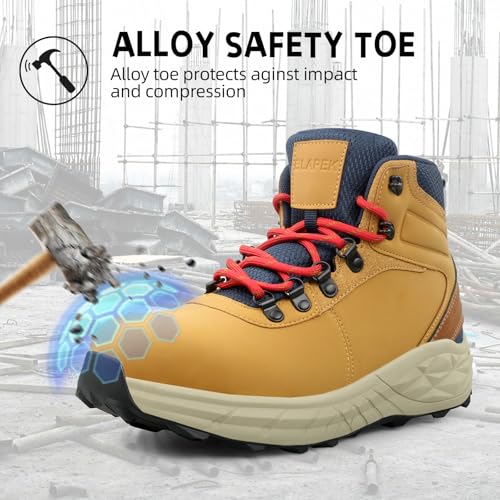 Image of Blapek Steel Toe Boots for Men Puncture Resistant Work Shoes Slip Resistant Leather Safety Sneakers Lightweight Breathable Comfortable Industrial Footwear