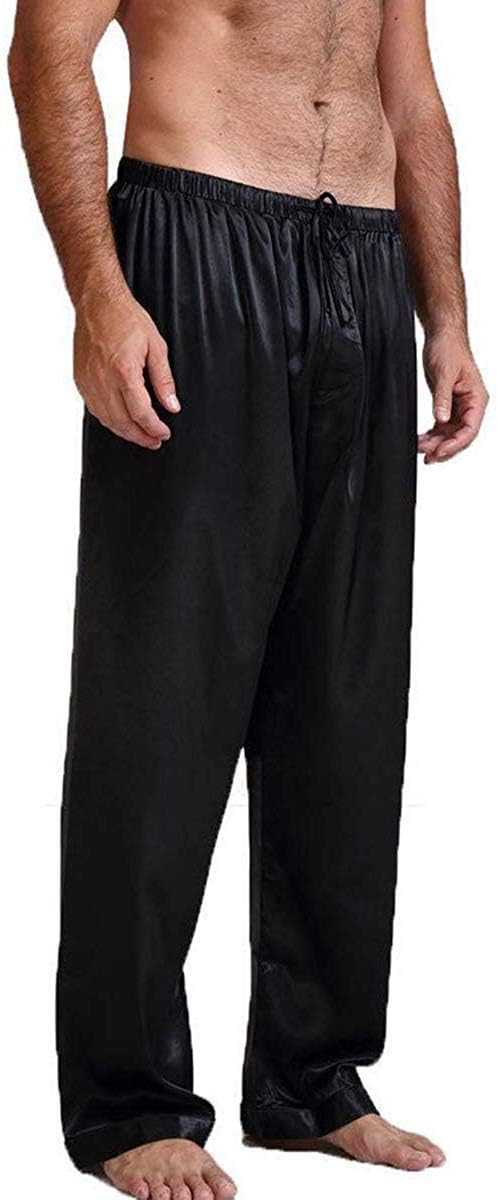 Honganda Men's Satin Pajama Pants, Sleepwear Long Pajama Bottoms with Drawstring Loungwear Pjs Pants (Black, Large)
