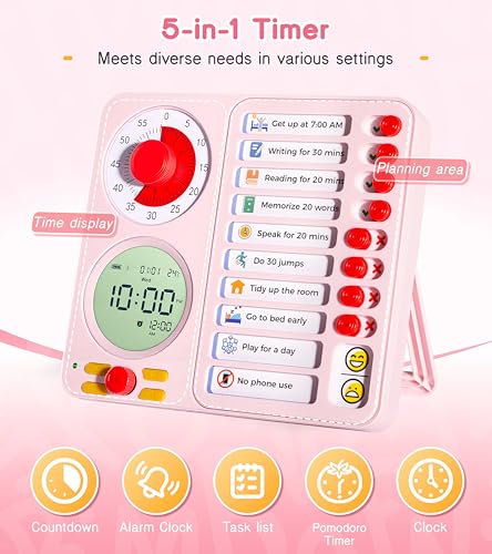 Image of 3-in-1 Visual Timer Task Timer with Chore Chart Board, ADHD Tool for Kids Adults Visual Schedule for Kids with Autism, Daily Checklist for Home, School, Classroom, Desk, Chore Chart