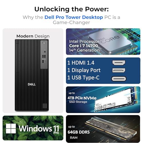 Image of Dell 2026 Pro Tower Desktop for Corporate & Business | Intel i7-14700T 20-Core 5.2GHz | 16GB DDR5 | 1TB SSD | Multi-Display | Windows 11 Pro | Enterprise Security | Next Gen OptiPlex | Jet Black