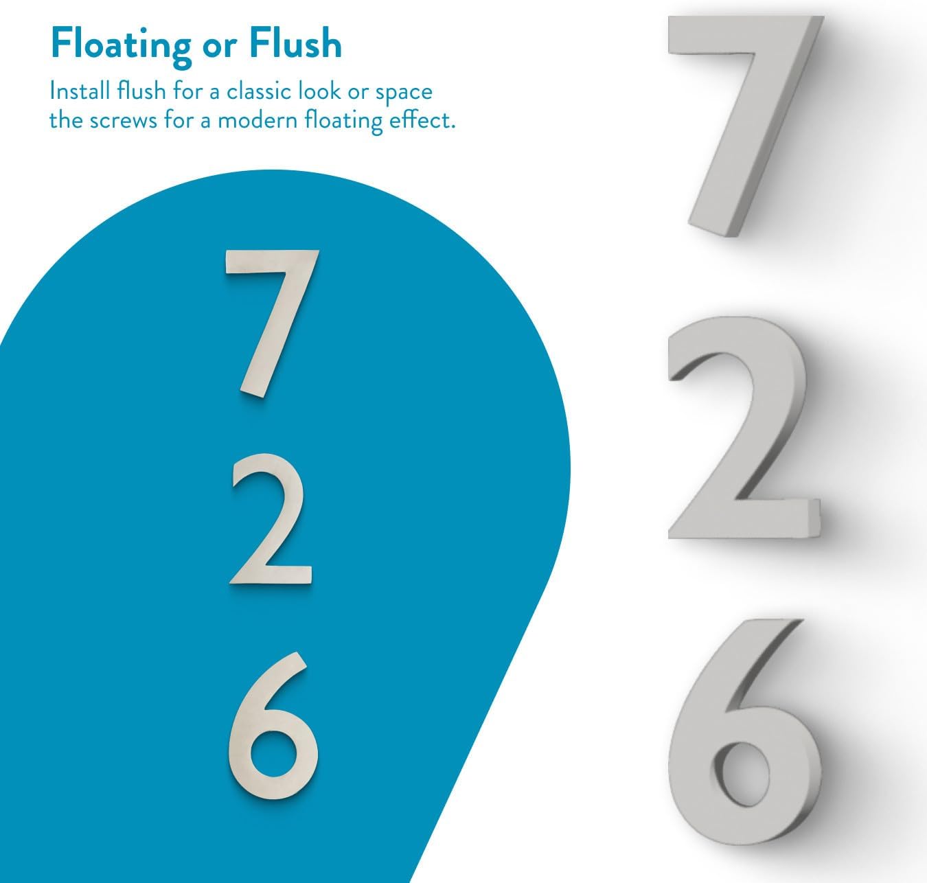 Architectural Mailboxes 3582SN-4 4 inch Solid Brass Floating House Number, 4, Satin Nickel