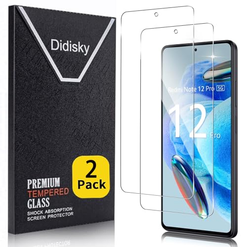 Didisky 2-Unidades Cristal Templado Protector de Pantalla para Xiaomi Redmi Note 12 Pro 4G, Note 12 Pro 5G, Note 12 Pro Plus, Antihuellas, Sin Burbujas, Fácil de Limpiar, 9H Dureza,Transparente