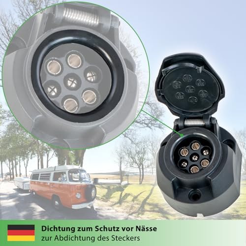 fouraces Anhänger Steckdose - 7 polig, inkl. Schablone - für Pkw, Kfz und Traktor - Anhängerkupplung, Zubehör, Ersatzteile, Dose, schwarz