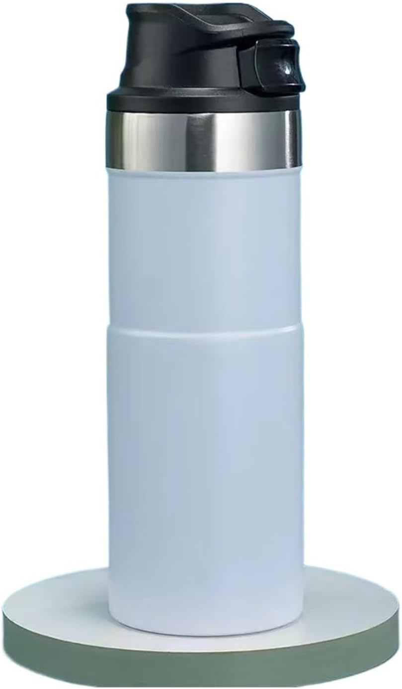 500ml Classic Trigger Action Travel Coffee Mug, 16OZ Double Wall Cup Insulated Sports Portable Bottle(White)