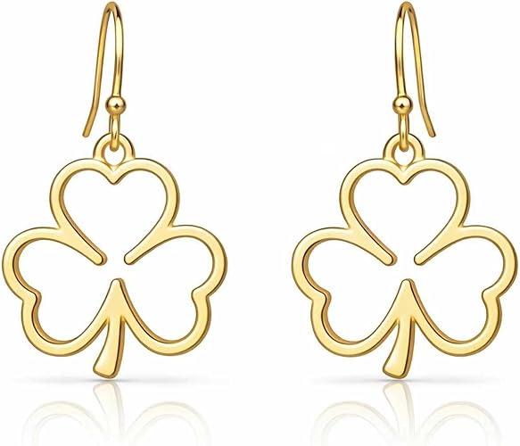 St. Patrick s Day Gold Shamrock Dangle Earrings Lucky Irish Hoop Jewelry