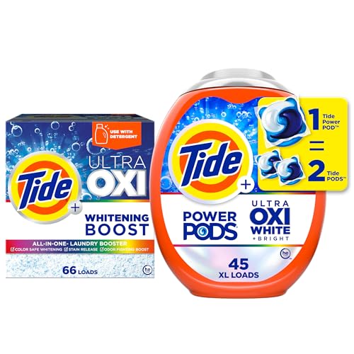 Tide Power PODs Plus Ultra OXI White and Bright Laundry Detergent + Tide Ultra Oxi Whitening Boost