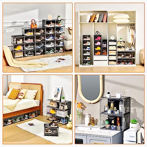 Stackable 8-Pack Shoe Storage Boxes with Lids - Entryway Organizer for Men/Women, Fits up to US Size 13 (13”x 10.6”x 8.3”)