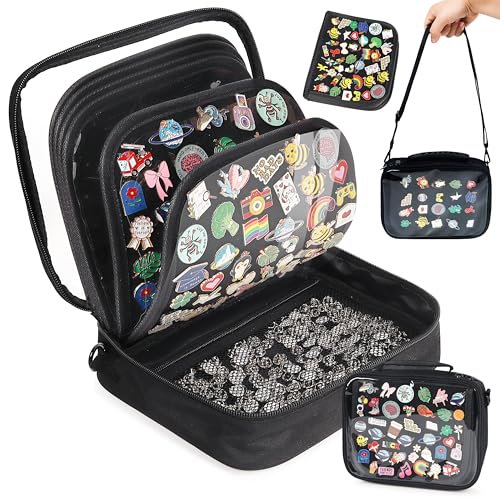 CLGYAGL Pin Display Bag for Trading: 6PCS Black Pin Books Case With Shoulder Straps and Inner Pocket for Lapel Enamel Pins - Portable Pins Holder Album for Sport Travel Collection