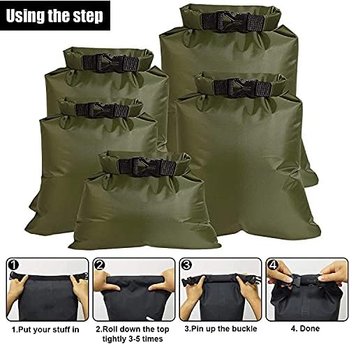KAHEIGN 5Pcs WaterProof Dry Bags, 1.5L /2.5L /3.5L /4.5L /6L Lightweight Dry Sacks Portable Dry Bag for Outdoor Hiking Fishing Camping Use (Green)