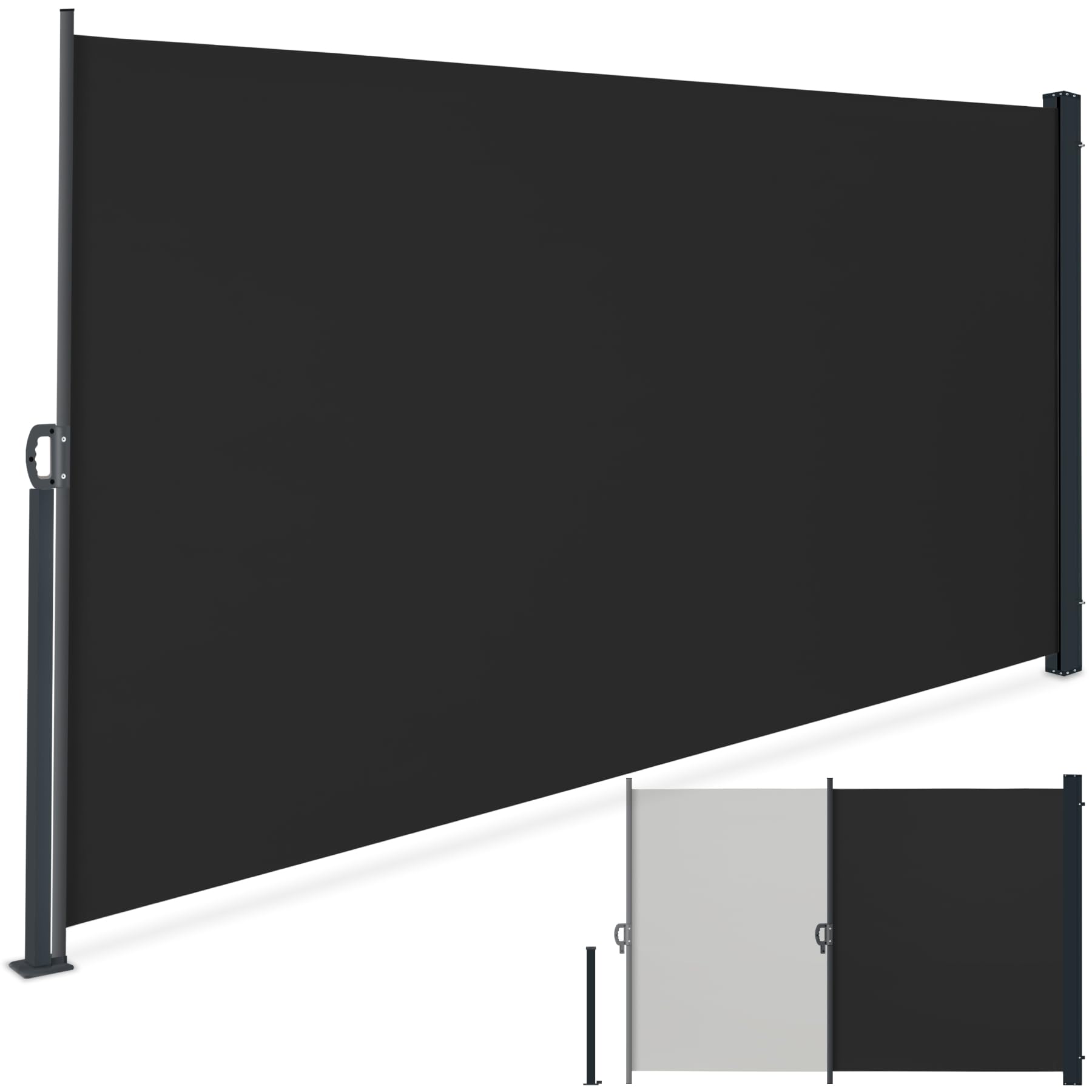 tectake® Retractable Side Awning, 300 x 160 cm, Extendable Sun Shade for Privacy, Sun & Wind Protection, Water-Repellent Fabric, Steel Housing, Ideal Garden, Patio & Balcony Privacy Screen - Black