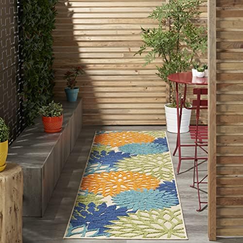 Nourison Aloha Indoor/Outdoor Multicolor 2'3" x 10' Area -Rug, Tropical, Botanical, Easy -Cleaning, Non Shedding, Bed Room, Living Room, Dining Room, Deck, Backyard, Patio (2x10)