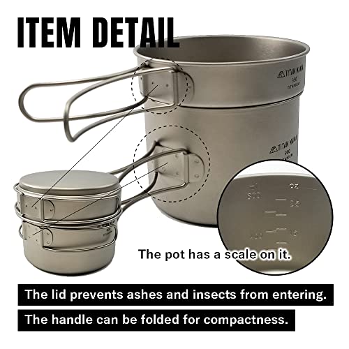 Titan Mania Titanium Cookware Set 900Ml+350Ml, Pot With Pan Set, Cooker, Kocher, Camping Cookware, Ultra Lightweight, Sturdy, Outdoor Gear, Camping Equipment #TOP2