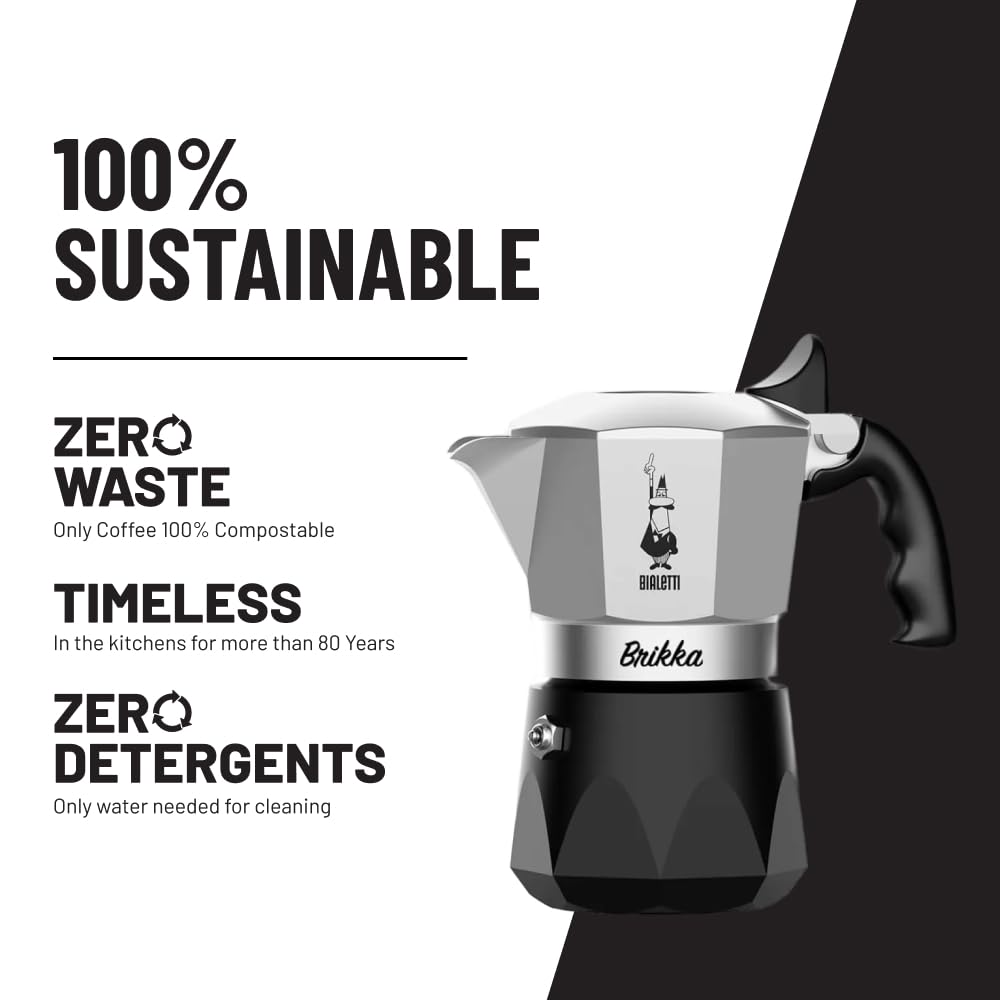 Bialetti New Brikka 2023, Moka-Kanne, die einzige Herdkaffeemaschine, die in der Lage ist, einen Cremereichen Espresso Zuzubereiten, 2 Tassen, Aluminium