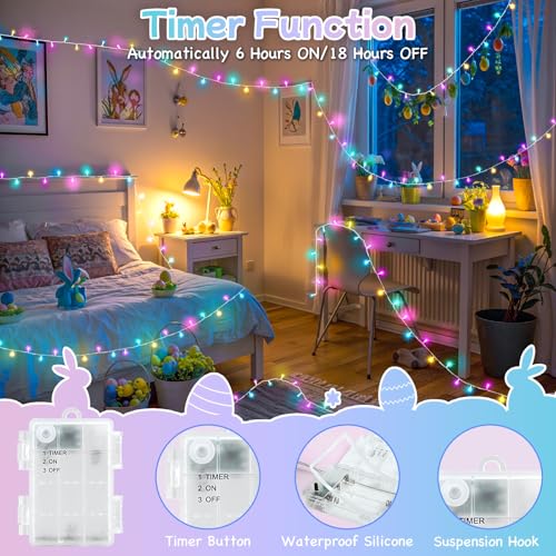 Pastel Easter Lights String Battery Operated Total 100LED 33ft for Easter Decorations for Home Outdoor Indoor Waterproof - Additional View