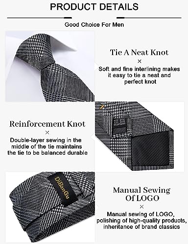 Image of DiBanGu Plaid Ties for Men Silk Checkered Necktie and Pocket Square Cufflinks Tie Clip Set with Gift Box for Wedding Business