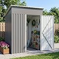 DAUSOLA 5x3 FT Outdoor Storage Shed, Metal Garden Tool Shed with Updated Frame Structure and Lockable Doors, Ideal for Backyard Garden Patio Lawn, Grey