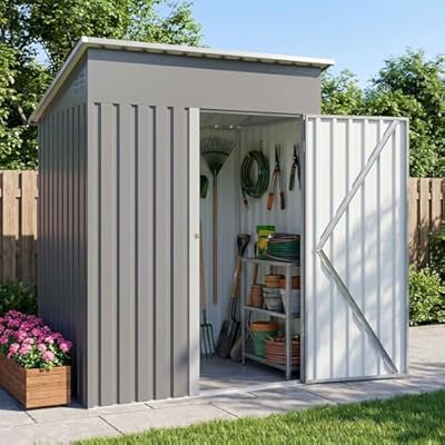 DAUSOLA 5x3 FT Outdoor Storage Shed, Metal Garden Tool Shed with Updated Frame Structure and Lockable Doors, Ideal for Backyard Garden Patio Lawn, Grey