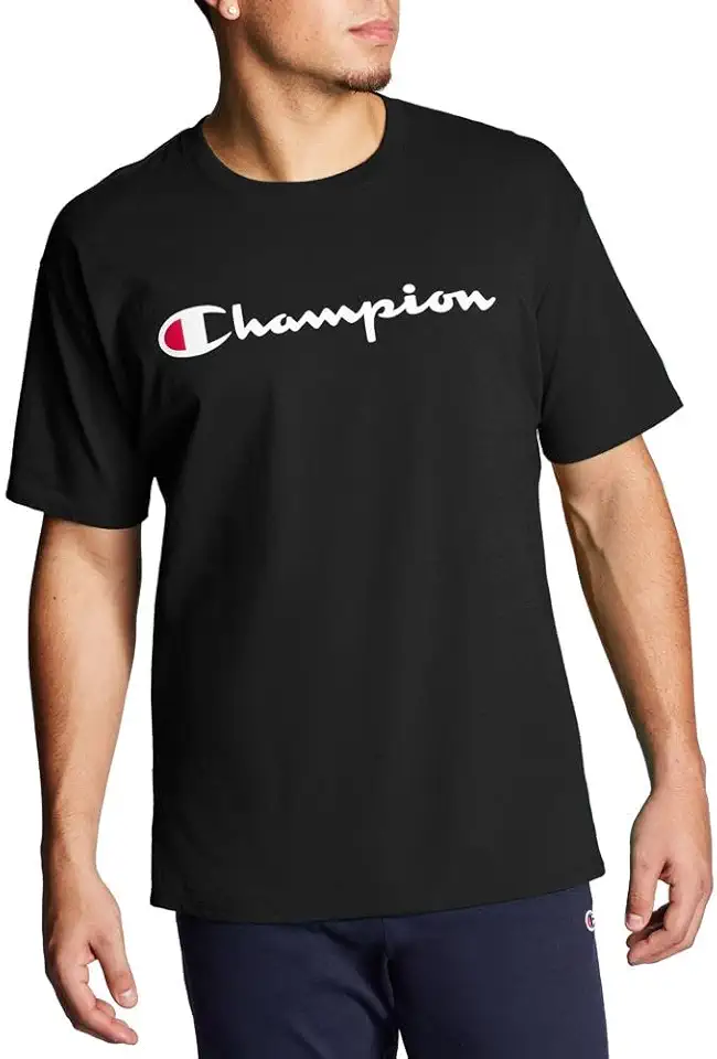 Champion Cotton Midweight Crewneck Tee, T-Shirt for Men, Script (Reg. Or Big & Tall)