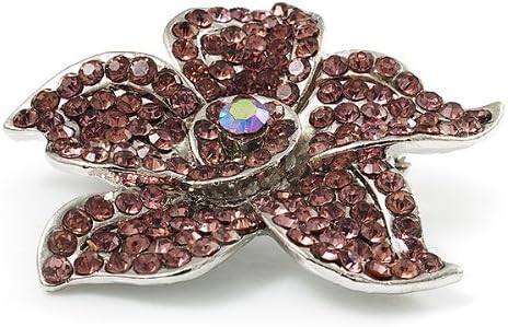 Small Lavender Pink Diamante Flower Brooch (Silver Tone), silver, violet, pink - Image 4
