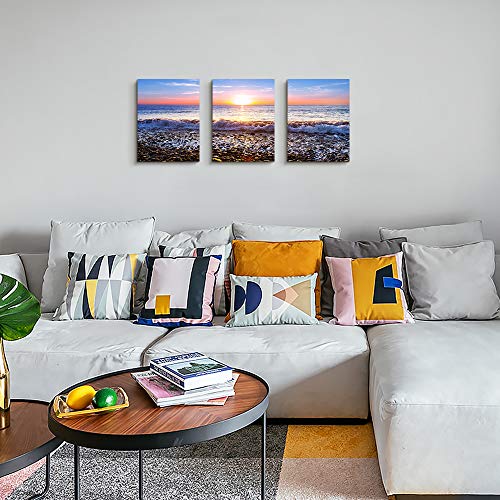 Image of Wall Art For Living Room Blue Ocean Sea Canvas Wall Decor for Home artwork Painting 12 inch x 16 inch 3 Pieces Canvas Print For bedroom Decor Modern Salon kitchen office Hang a picture Beach Sun ocean
