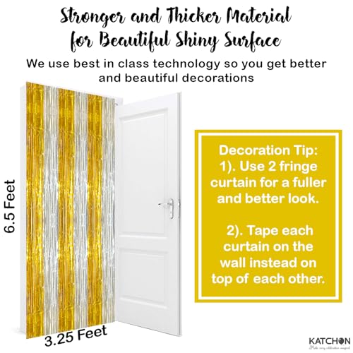 Image of KatchOn, XtraLarge Metallic Silver and Gold Streamers -3.2x8 Feet Pack of 3 | Foil Fringe Curtain | Gold and Silver Streamers for Graduation Party Decorations | Graduation Decorations 2026