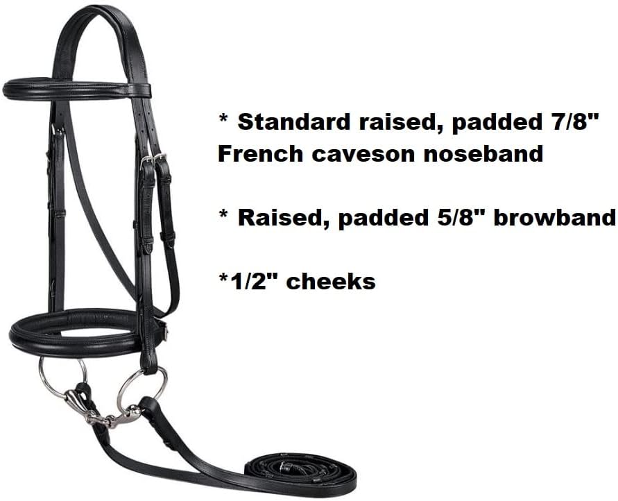 Suffolk Single Crown Classic Dressage Bridle, Color: Black/Black, Size: Horse-F/S