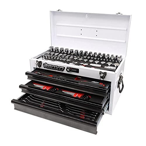BOXO USA Heavy Duty 159 pcs Metric & SAE Tool Set with 3 Drawers Carry Box