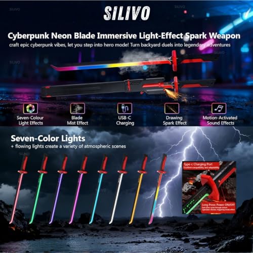 Image of Rechargeable LED Sword with Smoke & Spark Effects, 7-Color Light Blade with Sound FX, Anime-Inspired Cosplay Katana for Roleplay, Halloween, Parties, Collectors, and Display