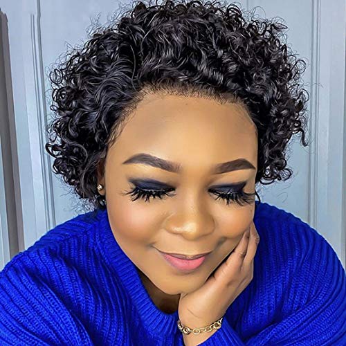 Curly Bob Lace Front Wigs Pixie Cut Wigs Short wave Human Hair Wigs Pre Plucked 150% Density Brazilian virgin hair curly short wigs for black woman