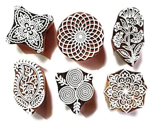 Image of RENIQ Wooden Printing Block for Fabric & DIY Craft | Handcrafted Indian Design Stamp for Textile, Pottery, Mehndi & Home Decor (Multicolor8)