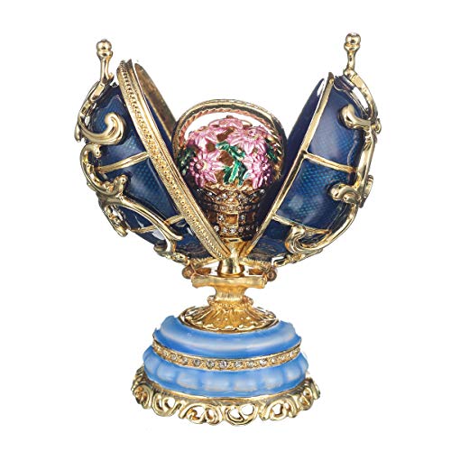 danila-souvenirs uovo in stile Fabergé Fiori di primavera con cesto di fiori 8,5 cm blu