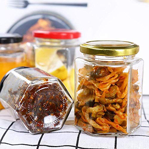 Encheng 4 Oz Clear Hexagon Jars,Small Glass Jars With Lids(Golden),Mason Jars For Herb,Foods,Jams,Liquid,Spice Jars For Storage 30 Pack #TOP4